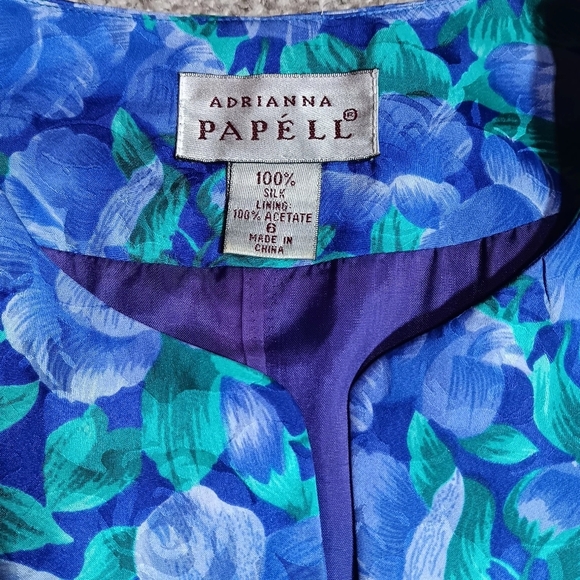 Adrianna Papell Blazer Women's Small 100% Silk Glass Stained Flowers Artsy - Picture 3 of 12